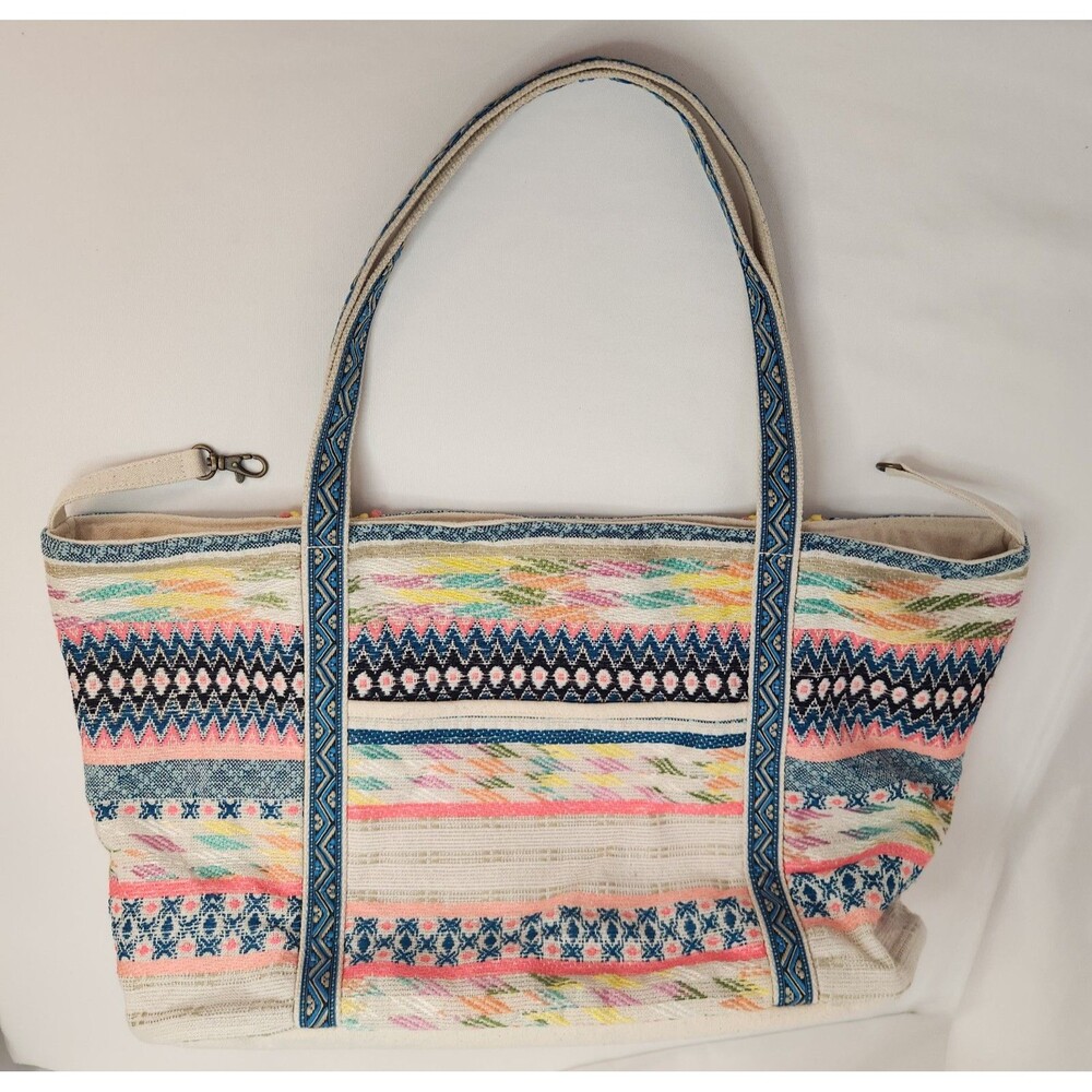 Colorful Bag Tote with Tassels 19" Wide Double Straps Pockets Made in India